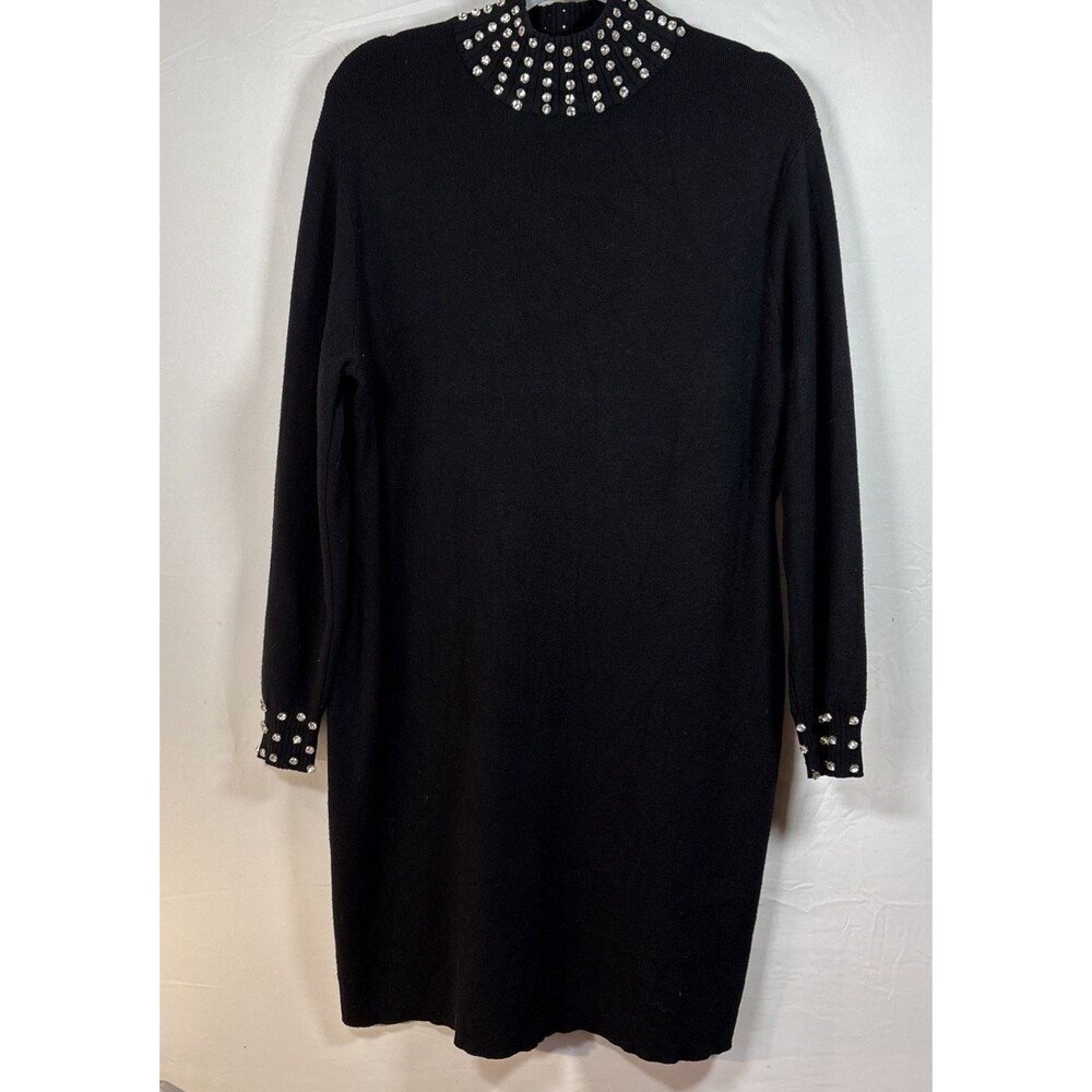 Cocobleu New York Wom 1X Black Rhinestone Mock Neck Elegant Sweater Dress Chic